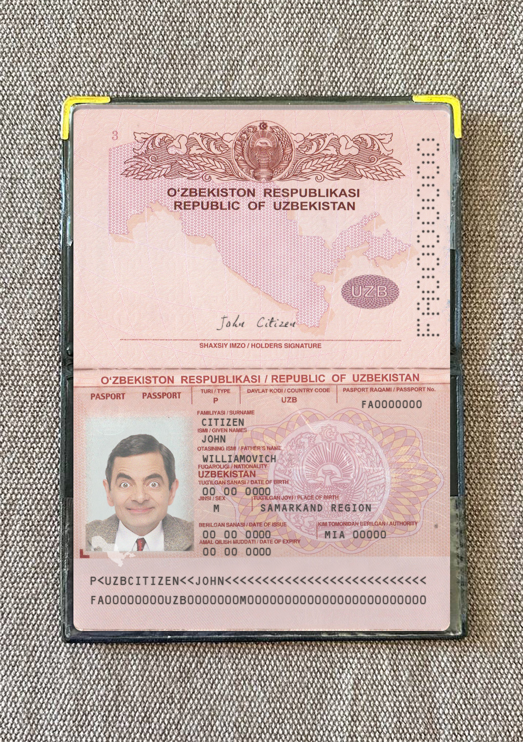Uzbekistan passport 2022 present photolook PSD template